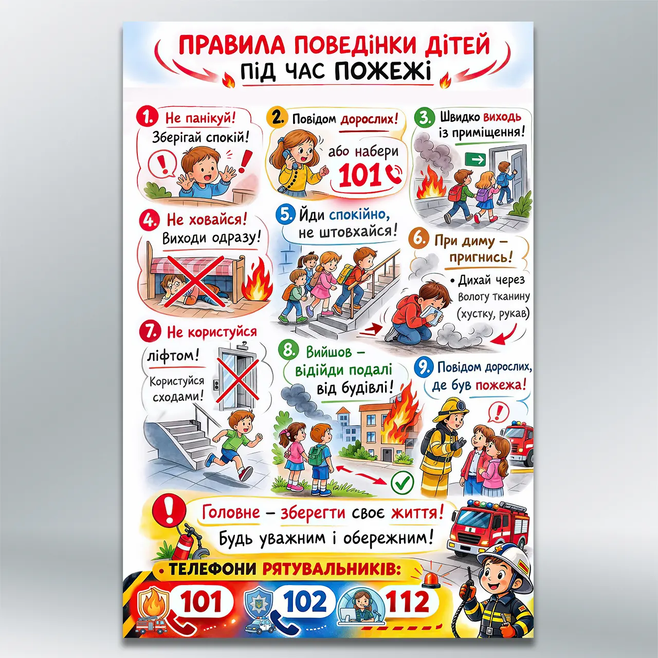 Стенд Правила поведінки дітей під час пожежі 400х600 мм ПВХ 2 мм без лам