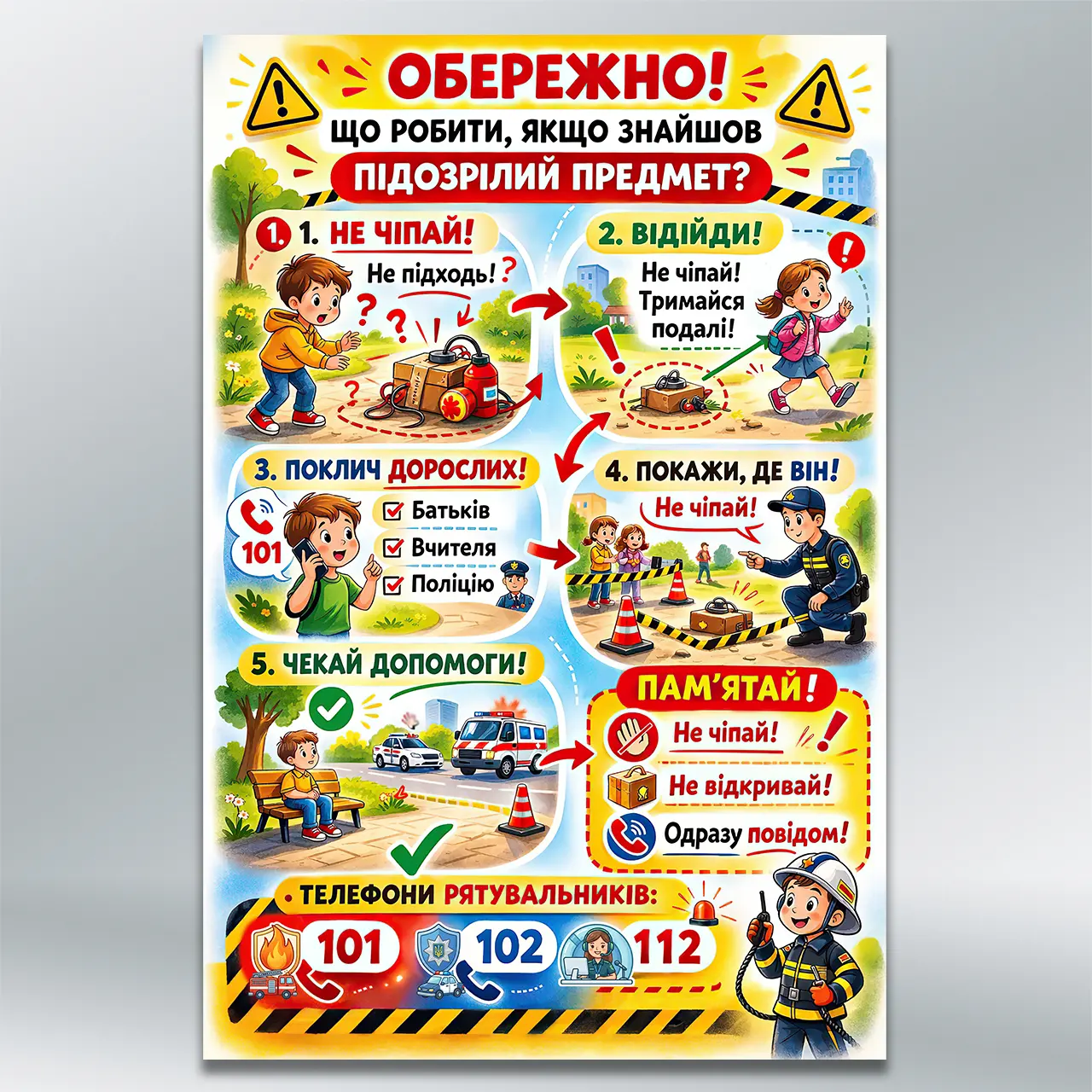 Стенд Обережно: підозрілий предмет 400х600 мм ПВХ 3 мм без лам