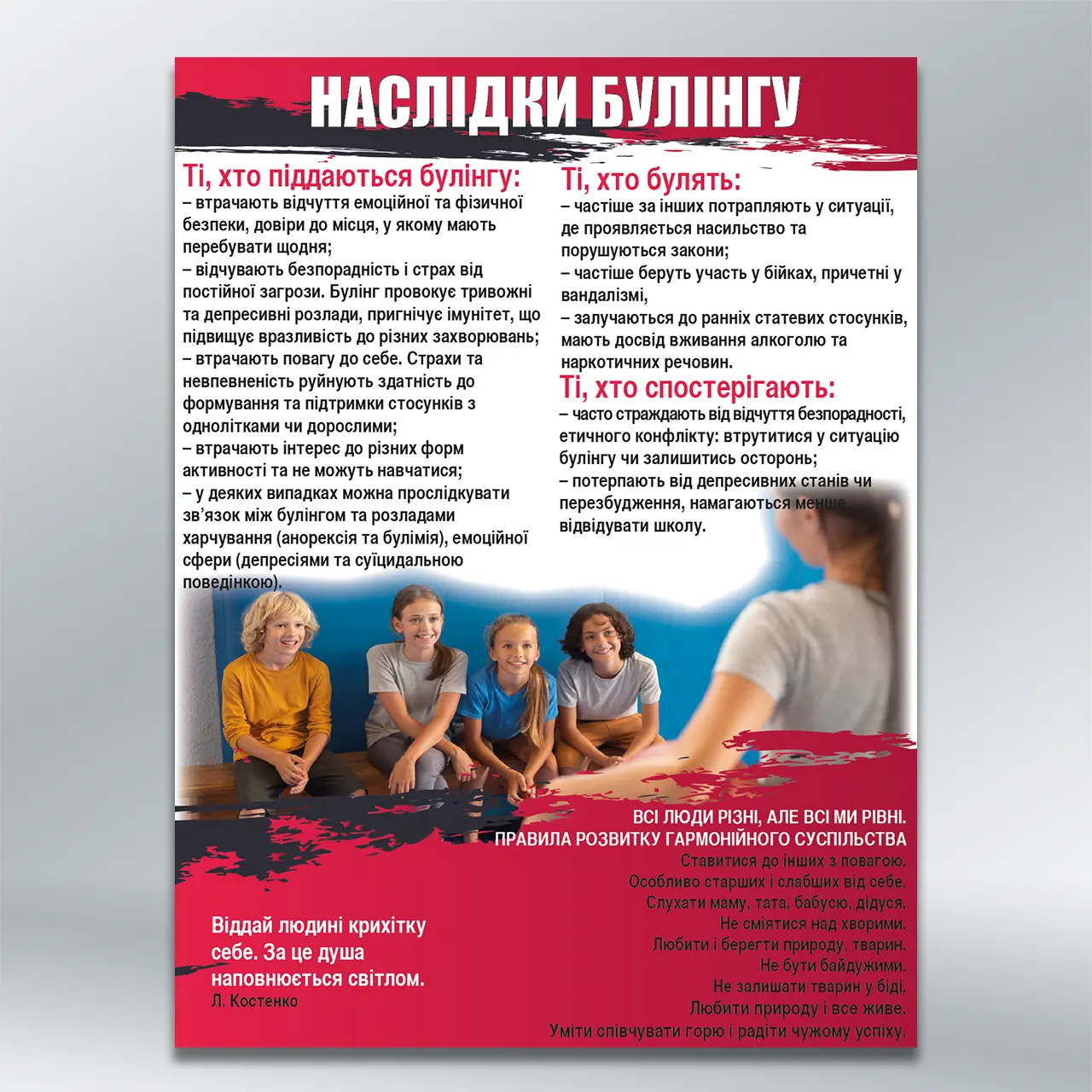Стенд Стоп булінг Наслідки булінгу 450х600 мм ПВХ 3 мм без лам