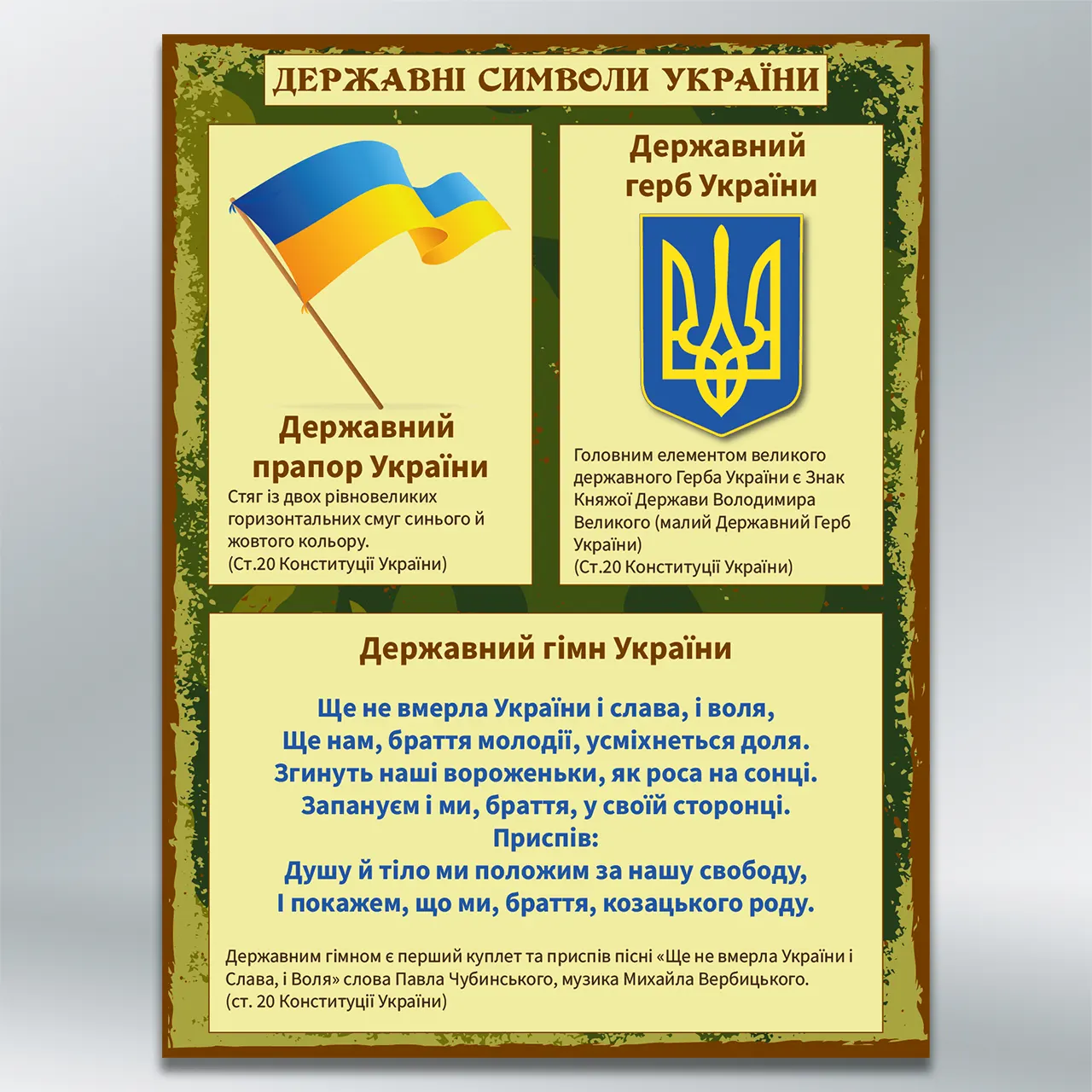 Стенд Державні символи України 450х600 мм ПВХ 2 мм без лам