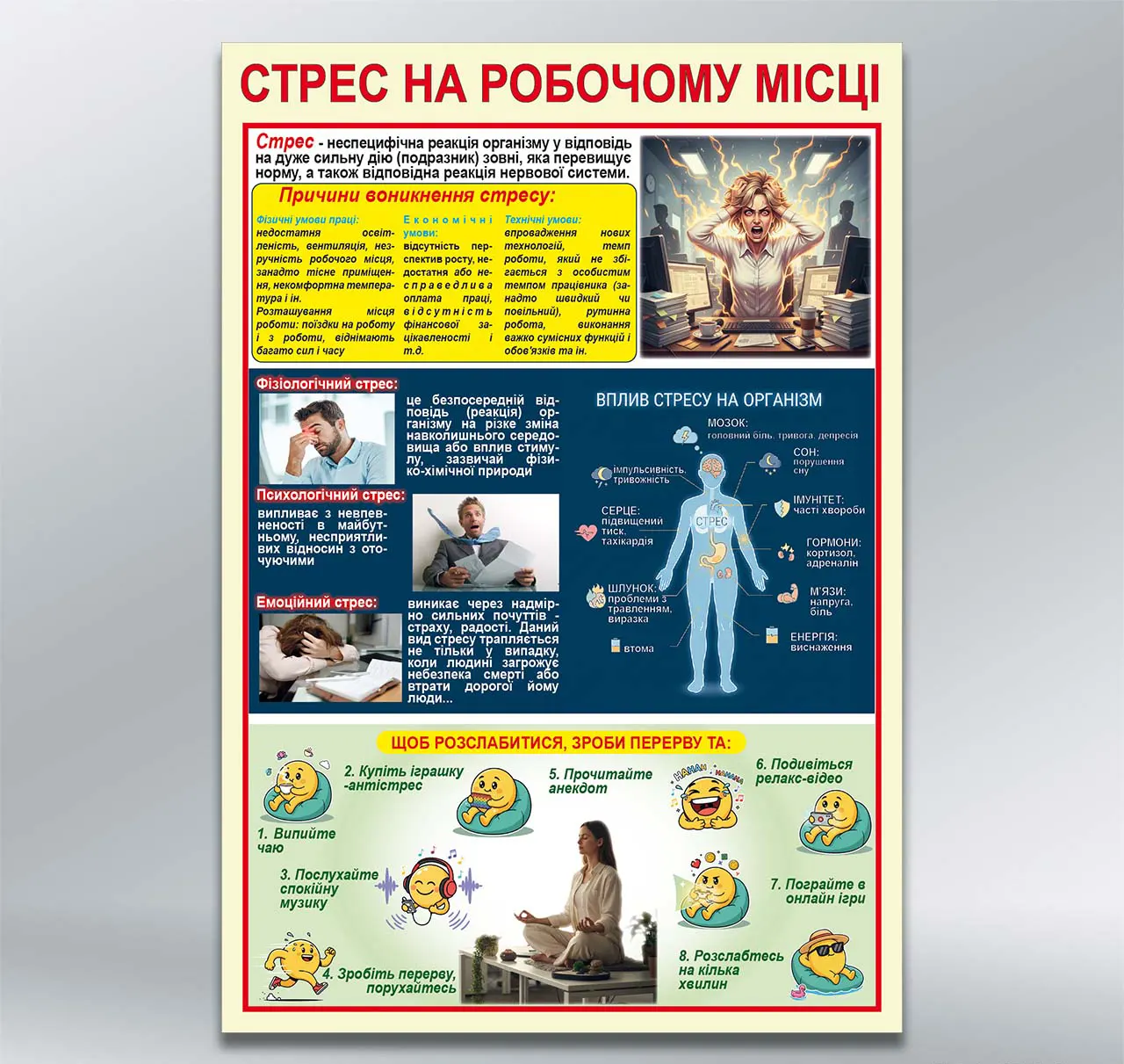Стенд Стрес на робочому місці 410х610 мм ПВХ 3 мм без лам