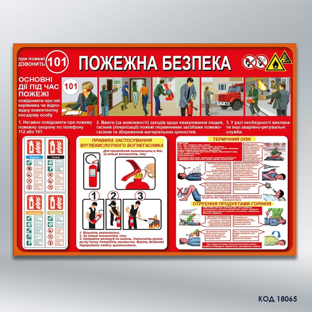 Інформаційний стенд "Пожежна безпека Основні дії під час пожежі" (код 18065)