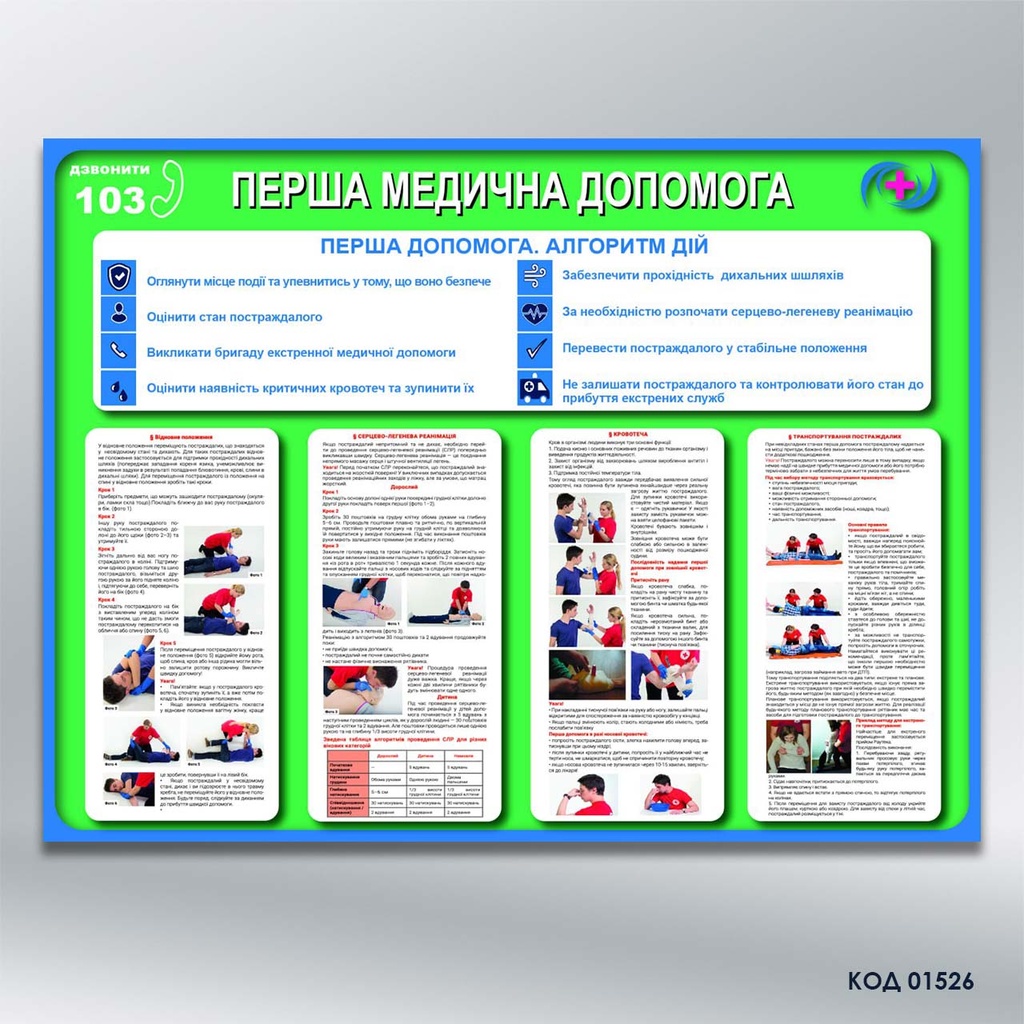 Інформаційний стенд "Перша домедична допомога. Алгоритм дій" (код 01526)