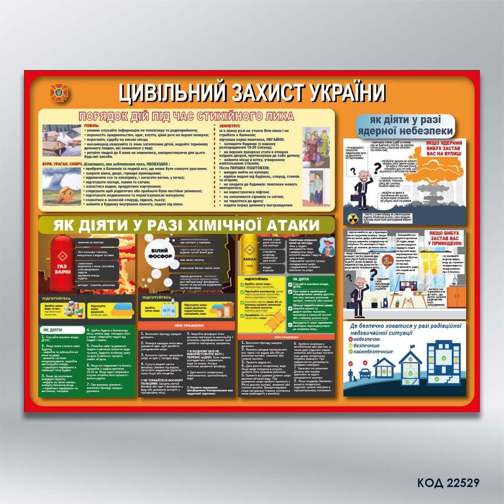 Інформаційний стенд "Цивільний захист України Порядок дій під час надзвичайних ситуацій" (код 22529)