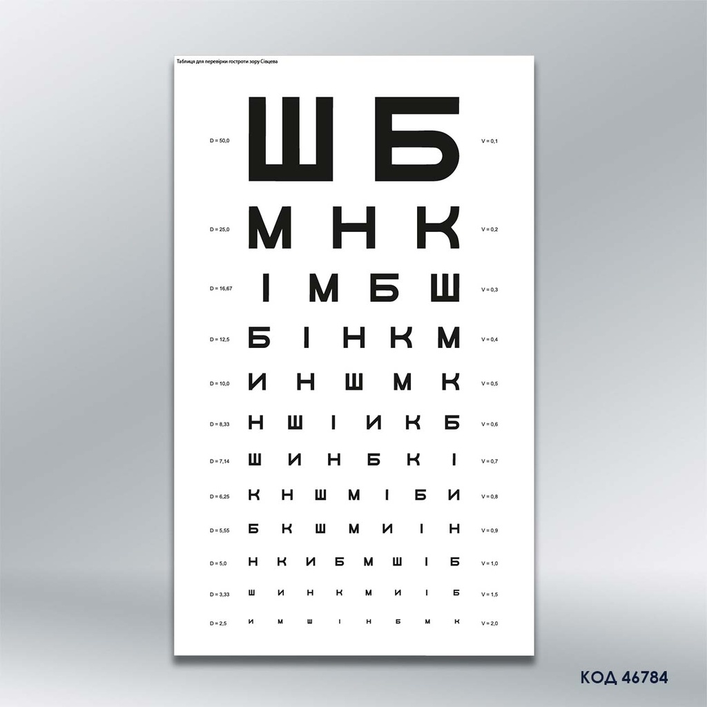 Таблиця Сівцева (таблиця для перевірки гостроти зору) (код 46784)