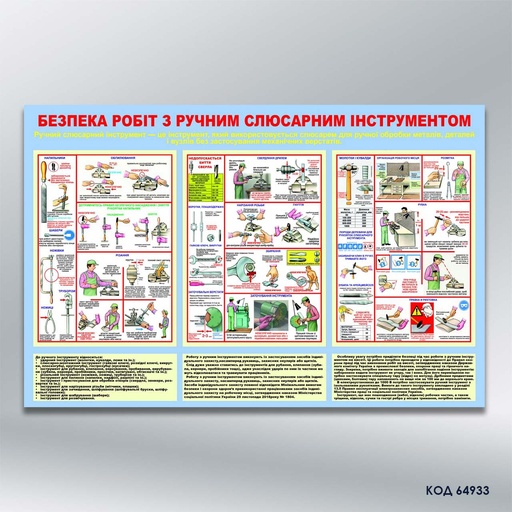Стенд «Безпека робіт з ручним слюсарним інструментом» (код 64933)