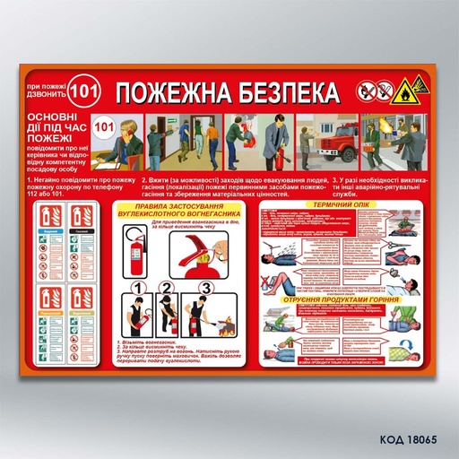 Інформаційний стенд "Пожежна безпека Основні дії під час пожежі" (код 18065)